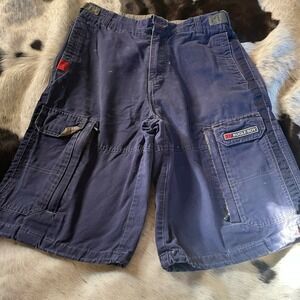VTG Bugle Boy Navy Blue 100% Cotton Cargo Shorts Sz 32‎